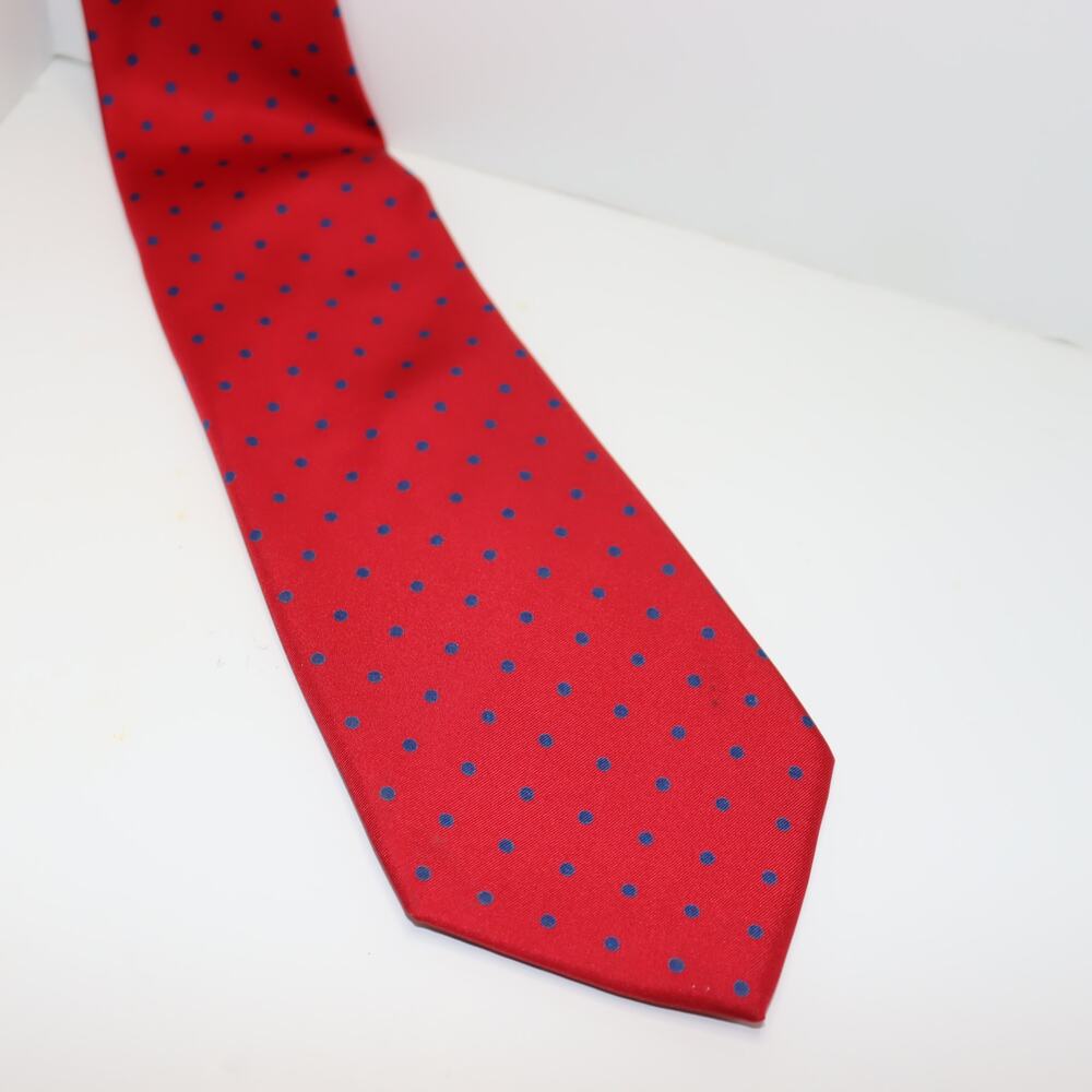 Leonardo Strelli Red Polka Dot Silk Necktie Classic Menswear 3.5”‎ Wide